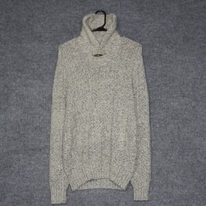 Womens S LOGG H&M Shawl Collar Knit Sweater Gray Toggle Button Wool Blend